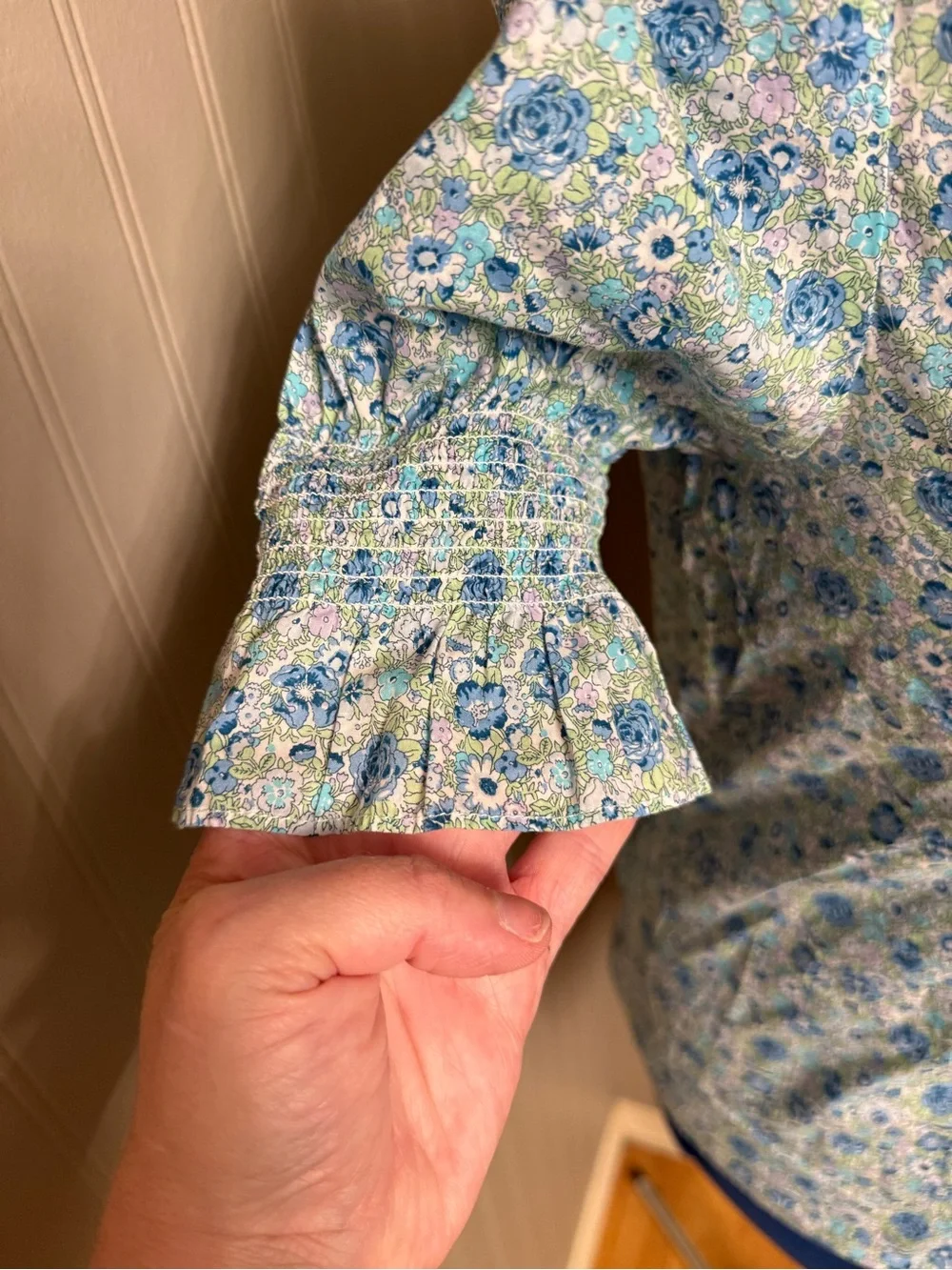J Crew Liberty Fabric 100% Cotton Smocked Floral Puff Sleeve Blouse, Size M